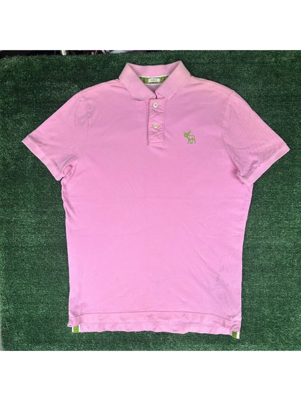 Vintage Y2K Abercrombie & Fitch Moose Pique Polo Shirt Pink Youth XXL Preppy